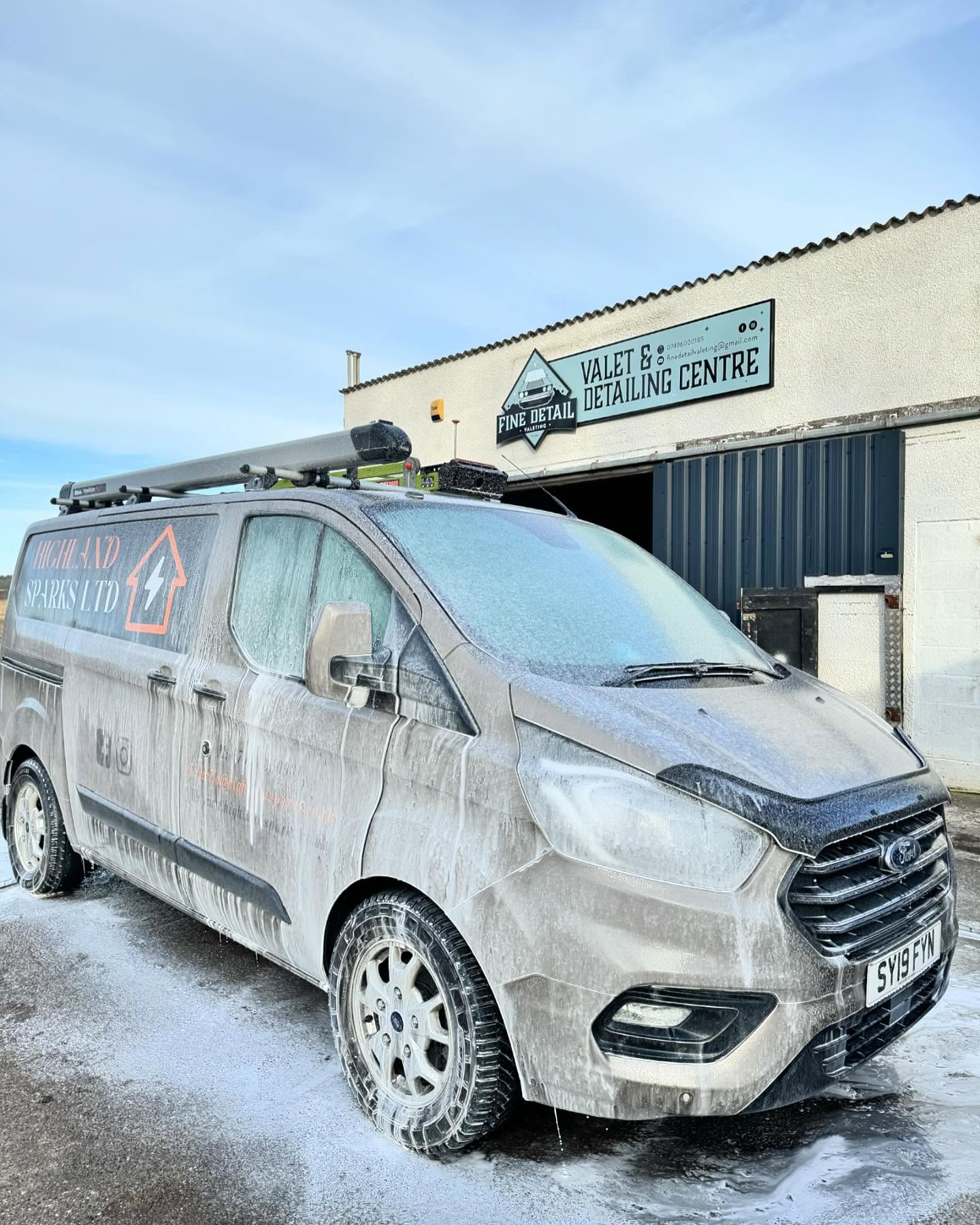 Highland Sparks Ltd Ford Transit van at Fine Detail Valet, Tain